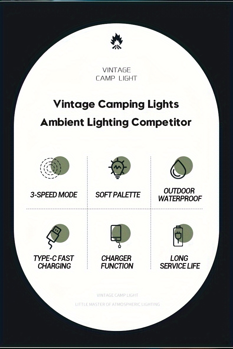 Portable Retro Camping Lantern 3 Lighting Modes Tent Light Hanging