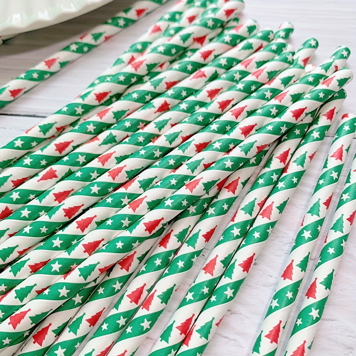 Christmas Straws Paper Multicolor Christmas Disposable - Temu