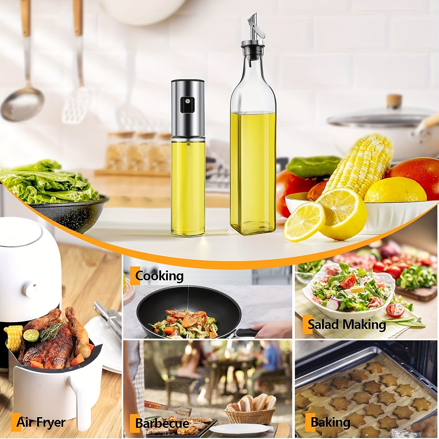 2 Pièces/ensemble Bouteille De Distributeur D'huile D'olive Pour La Cuisine,  Pulvérisateur D'huile