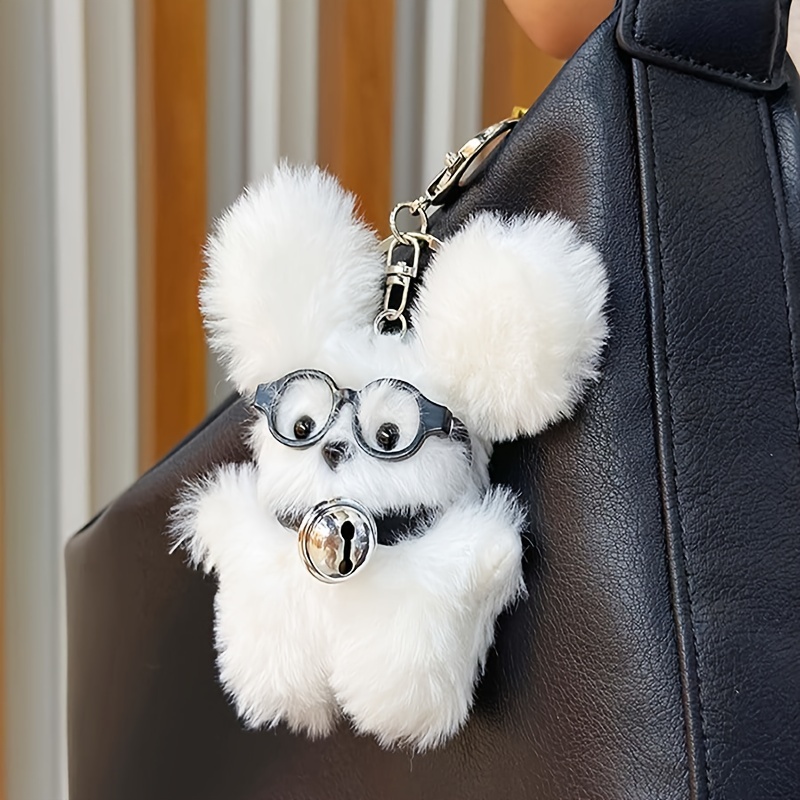 Cute Puppy Doll Keychain Fluffy Animal Key Chain Ring Purse Bag Backpack  Charm Car Hanging Pendant Women Girls Gift