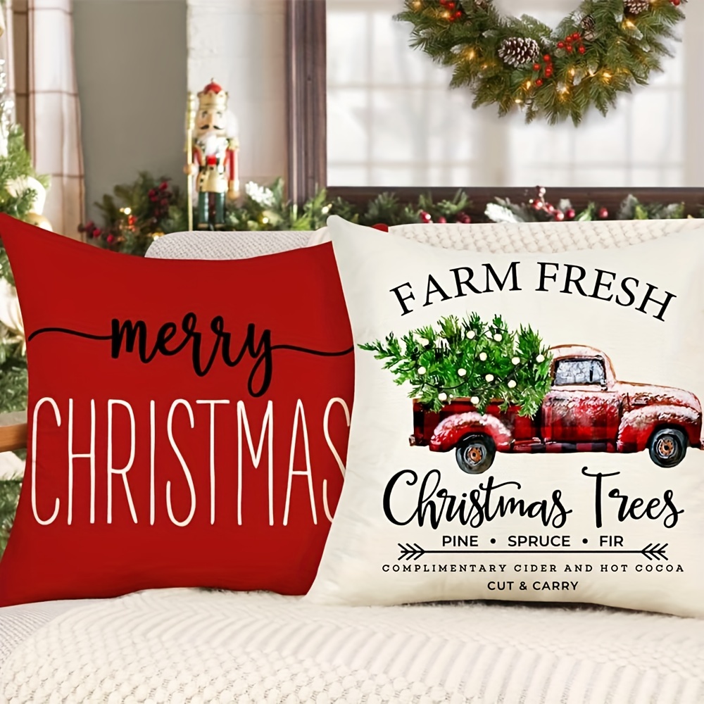 Christmas Pillow Covers Christmas Tree Red Truck Hot Coco - Temu