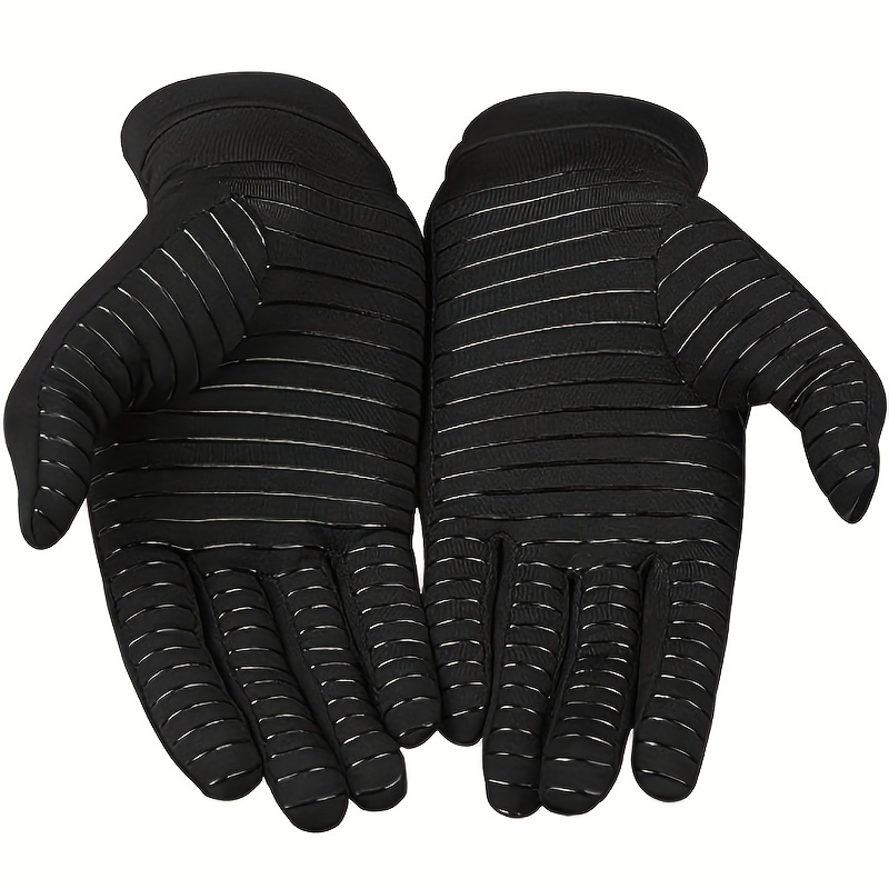 Fashionable Black Hand Gloves, Men's 1 Pair Copper Touchscreen Full Finger Warming Compression Warm Gloves for Women,Temu