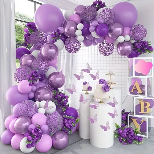 130 Pcs Pearl Purple Party Decorations White Gold Confetti