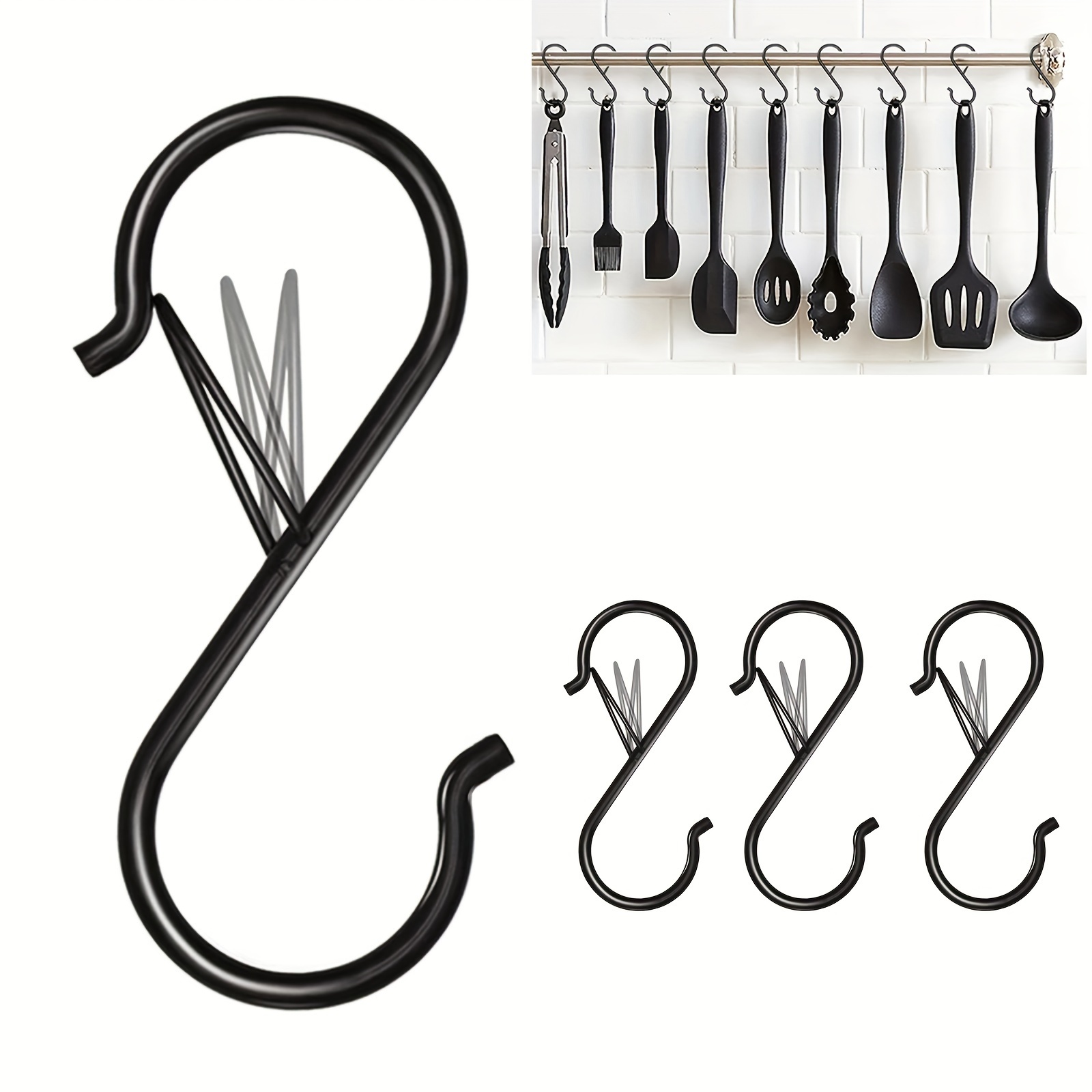 6/8/10/12 Pack S Hooks, Metal Safety Buckle S Shaped Hooks