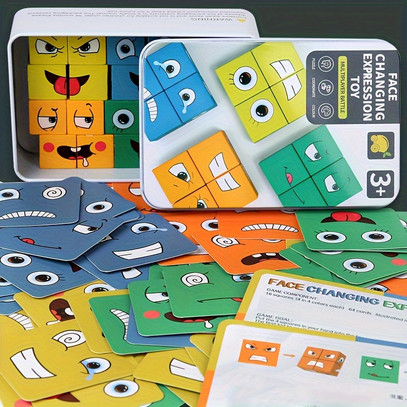 

Iron Box Expression Face-changing Magic Cube Building Blocks, Children's Puzzle, Parent-child Wooden Board Game Challenge Game, Face-changing Magic Cube Toys