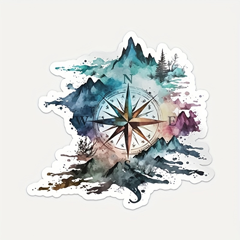 Explore World Wander Lost Compass Waterproof Vinyl Sticker! - Temu