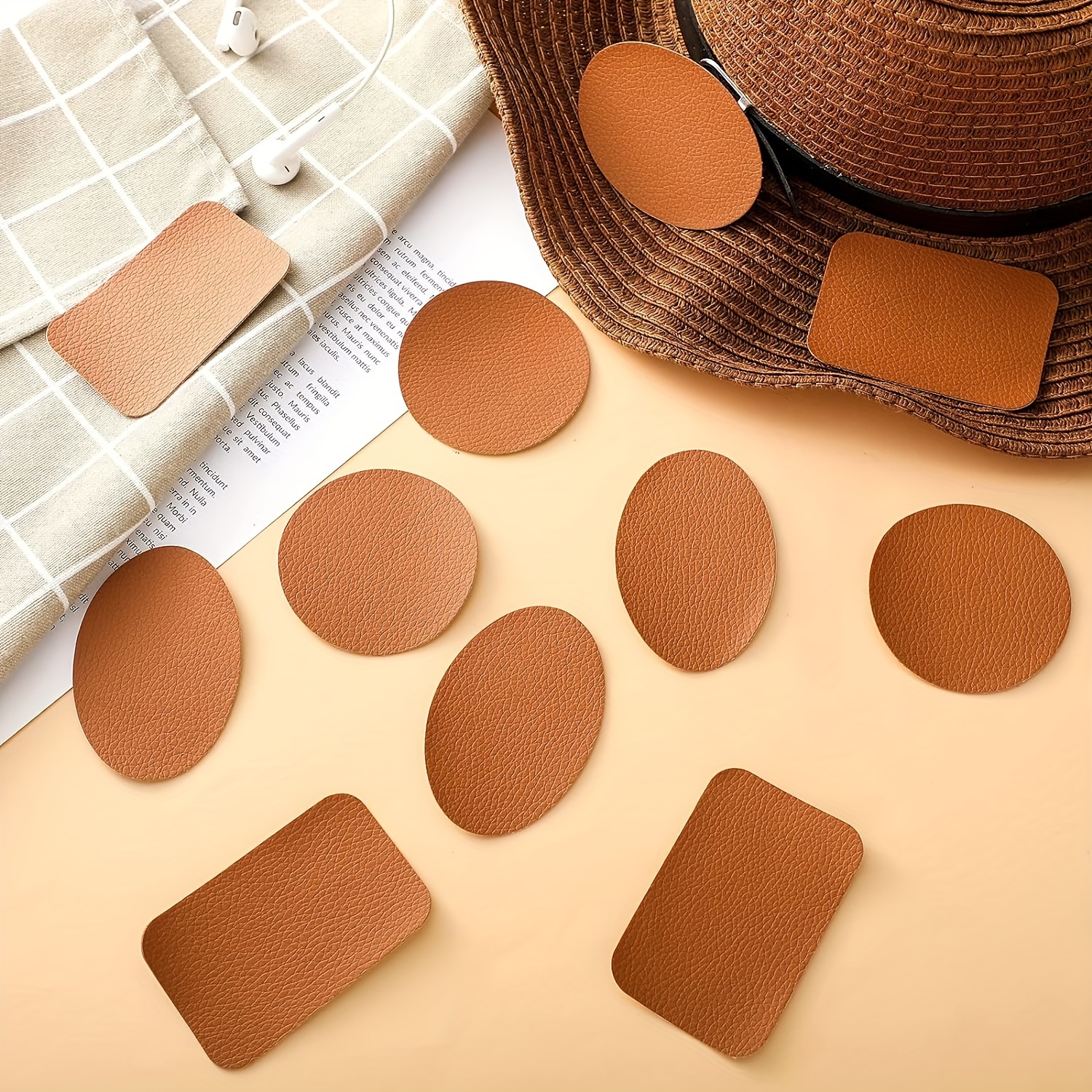 30 Pcs Blank Leather Hat Patches with Adhesive Round Laserable