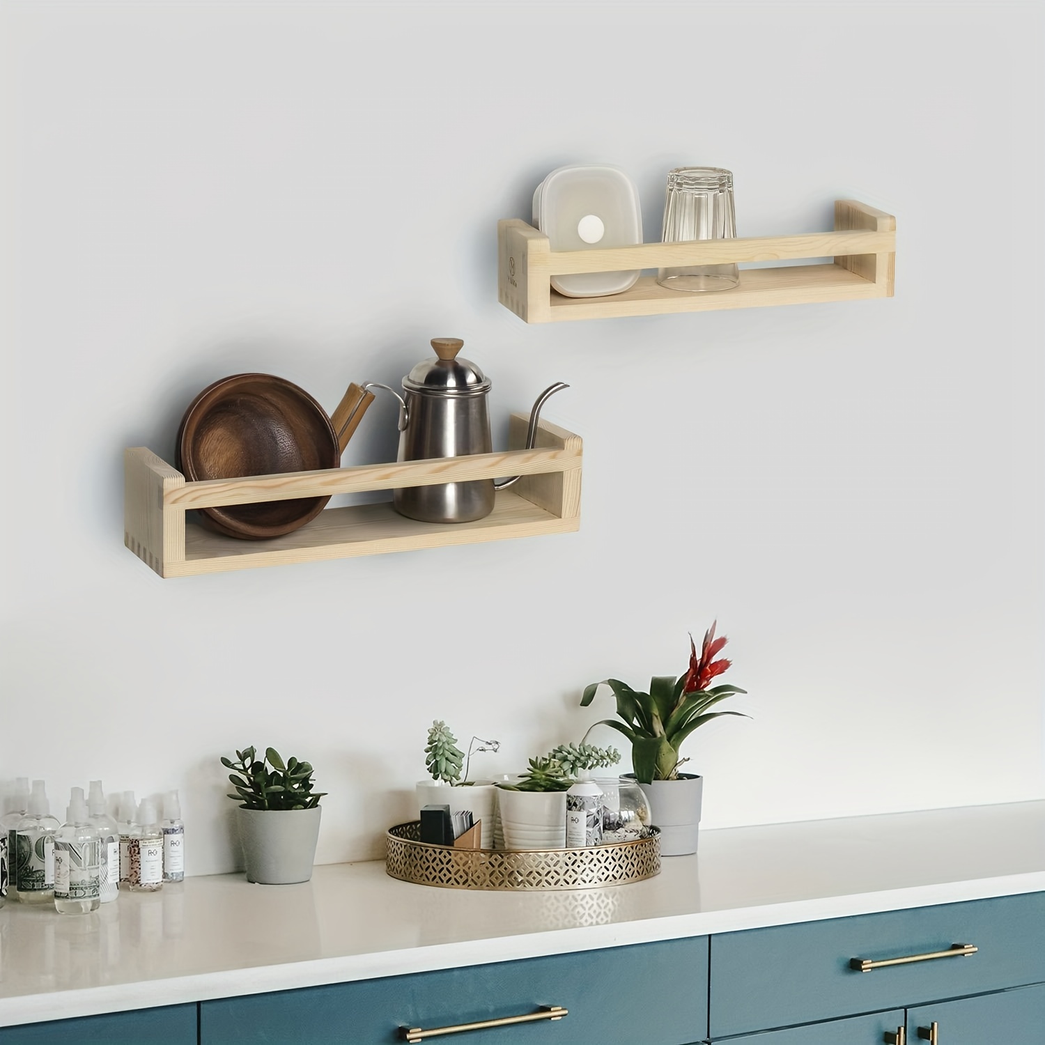 Natural Wood Floating Shelf Decorative Wall Shelves Wooden