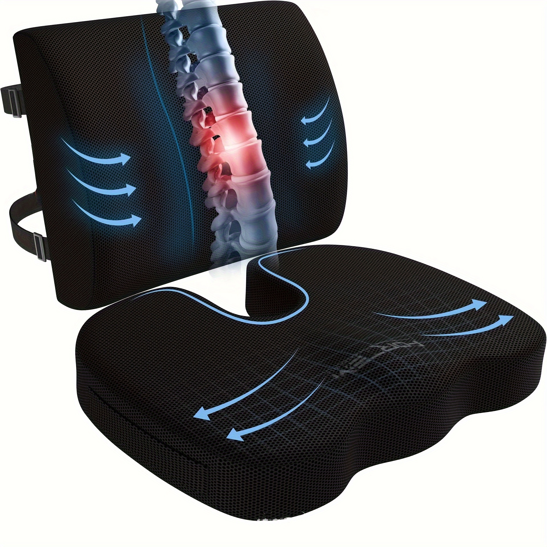 CALIYO Lendenkissen Ergonomisches RückenKissen aus Memory Foam, Lendenkissen,  für Bürostuhl, Autositz, Rollstuhl, mit Antistatischem