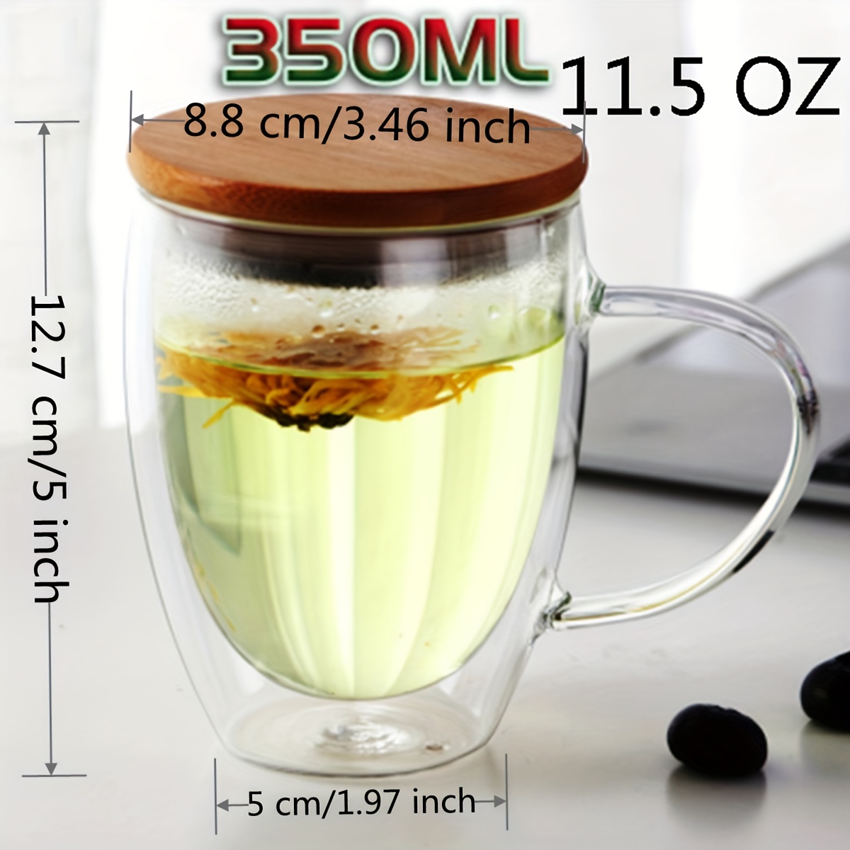 15 Oz Double Walled Coffee Cups Glass Coffee Mugs Clear Coffee Mug with Lid  Insulated Coffee Mug Perfect for Cappuccino,Tea,milk ,Espresso,juice, Hot  Beverage with Handle (15oz, with bamboo lid) 