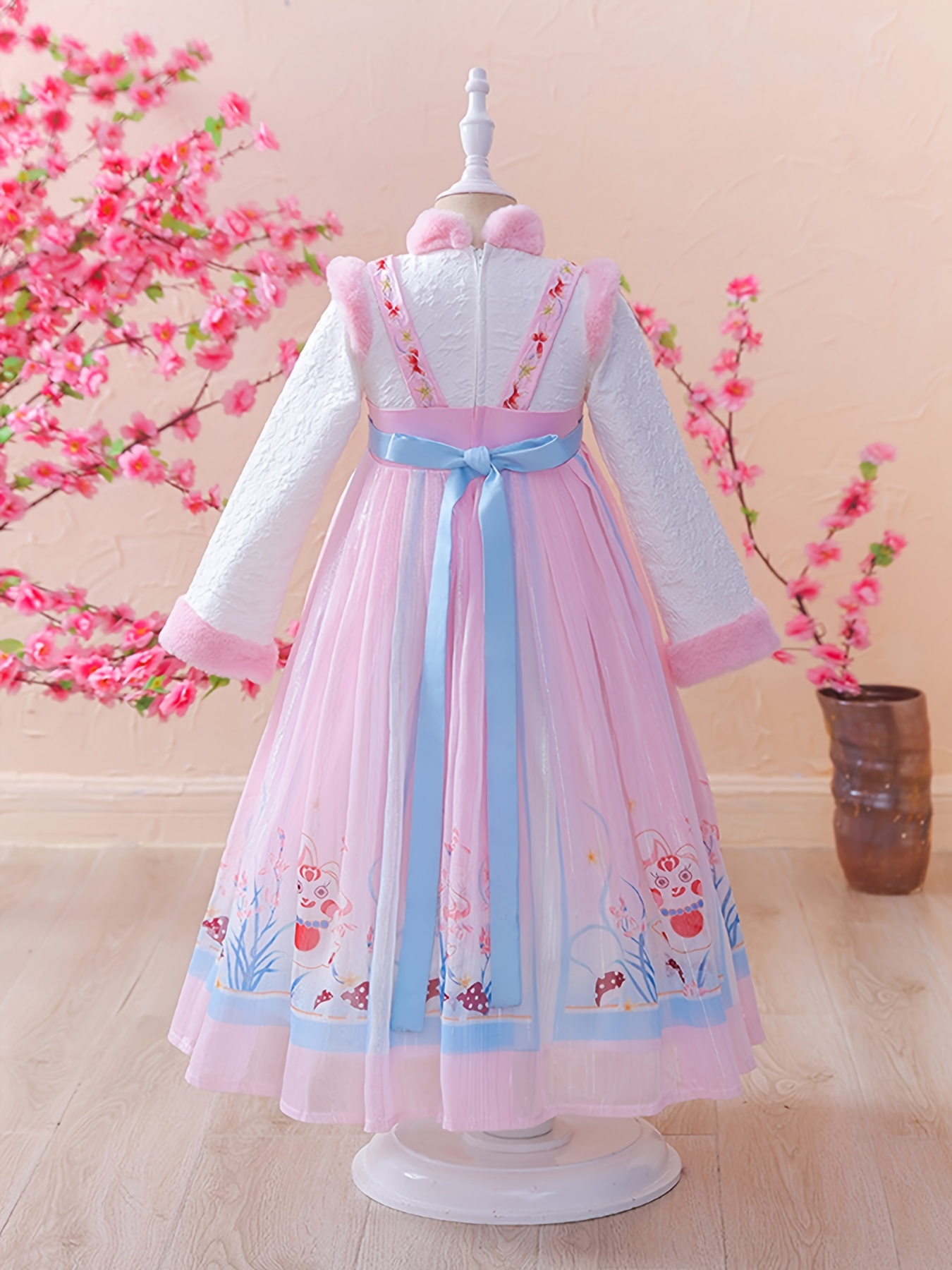 Girls Blue Red Chinese hanfu winter Chinese ancient folk costume Princess  Dress Tang suit children fairy