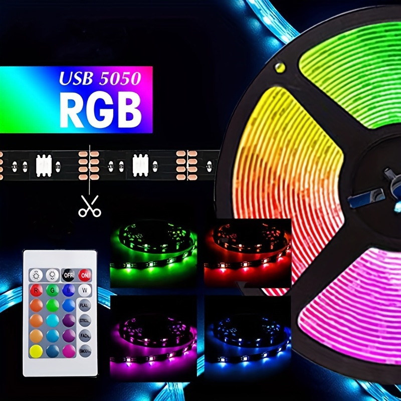 16.4FT/32.8FT RGB LED ストリップライト、5V USB カラー 30LEDs/M