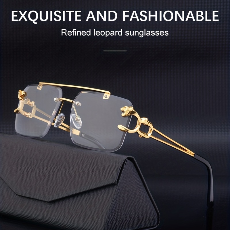 Rimless Double Bridges Sunglasses Trendy Square Metal Sunglasses Golden  Leopard Design Temples Sunglasses For Men Women Outdoor Party Driving  Decors Ideal Choice For Gifts, Today's Best Daily Deals