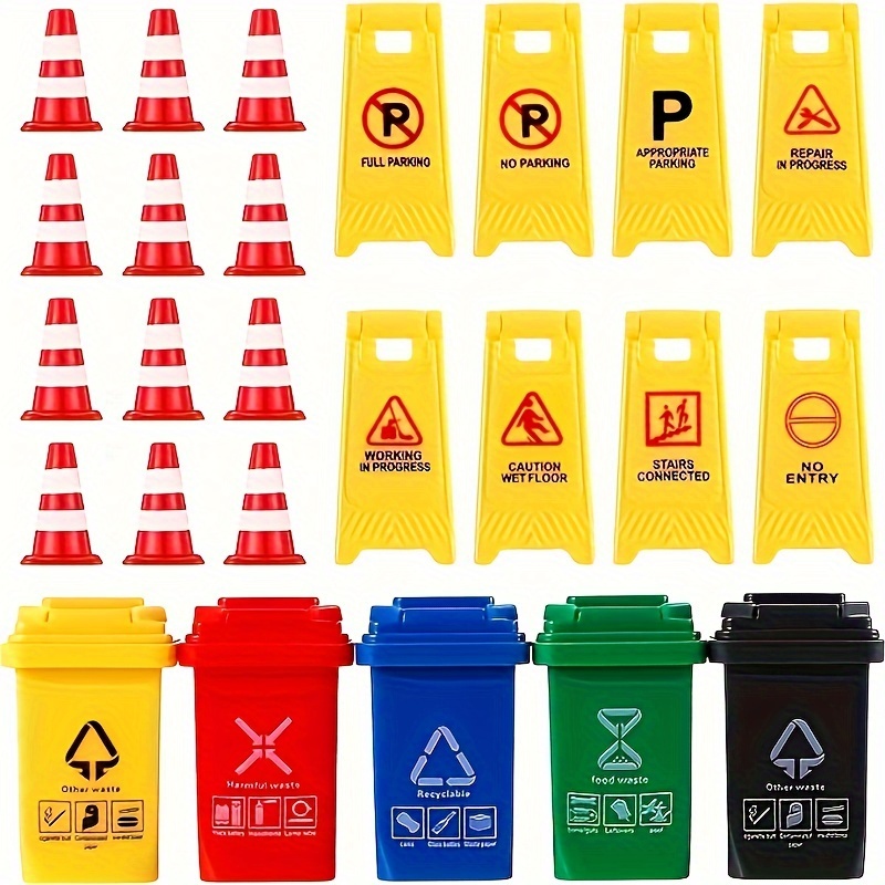 

25pcs Traffic Signs Game Machine Signs, Road Warning Signs Traffic Lights Mini Traffic Cones Trash Cans Children's Toy Models