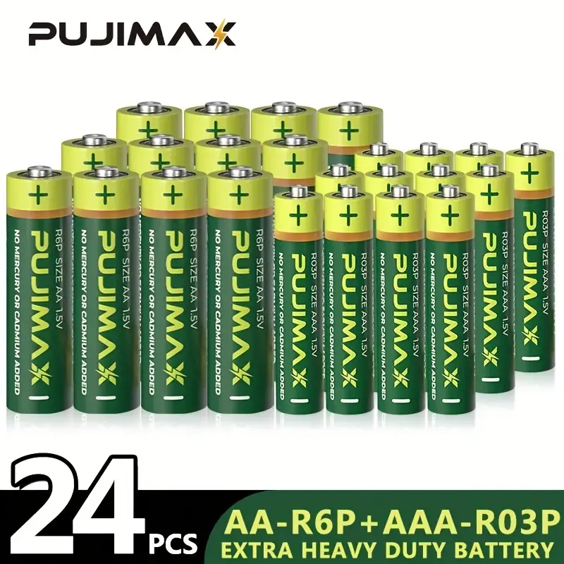24-Piece Pujimax 1.5V AA + AAA Carbon Zinc Disposable Dry Battery