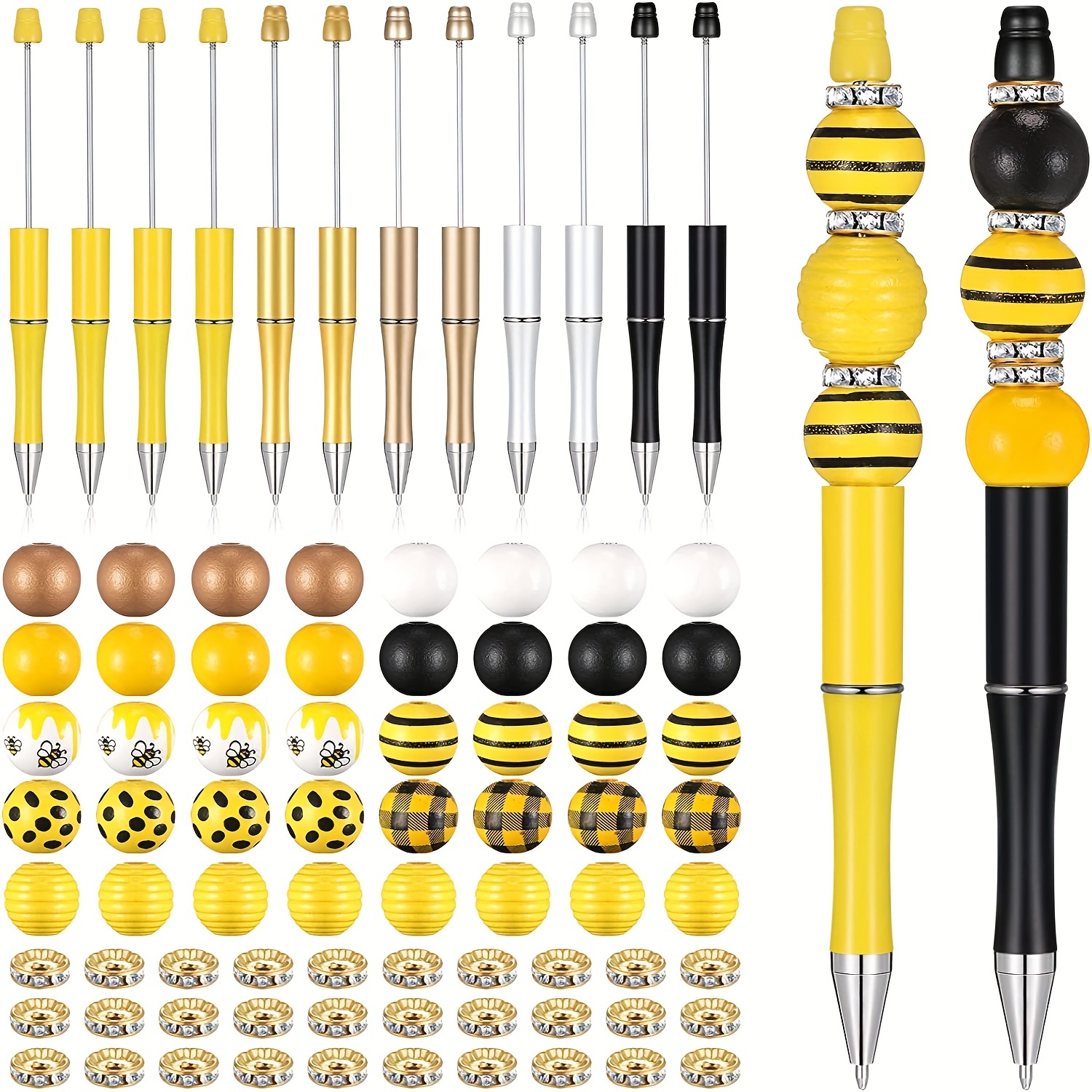 Plastic Beadable Pens Assorted Bead Pens Wood Beads Crystal - Temu