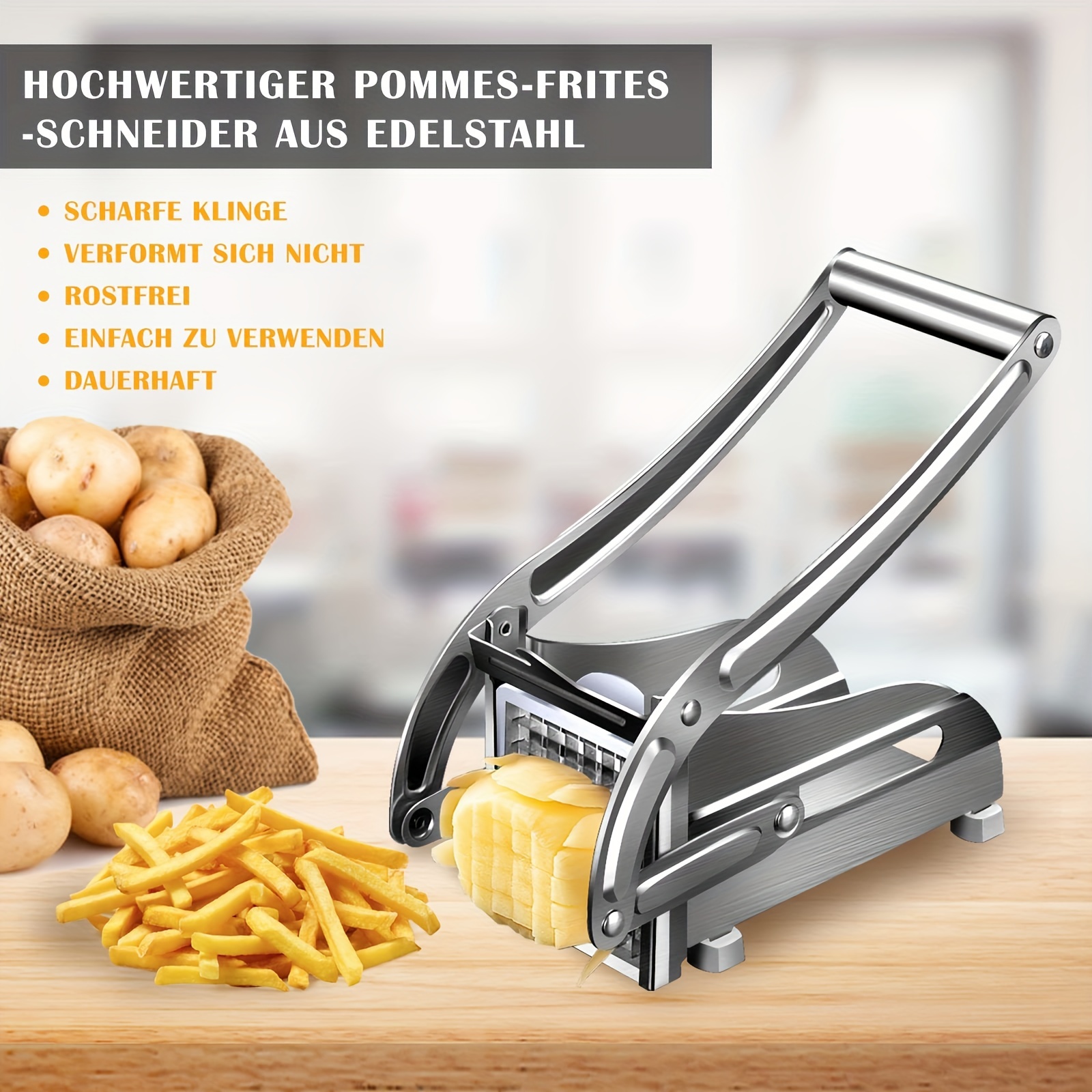 ElectricFrench Fry Cutter Stainless Steel, Professional Potato Cutter for  French Fries with 4 Blades, Great for Potatoes Carrots Cucumbers