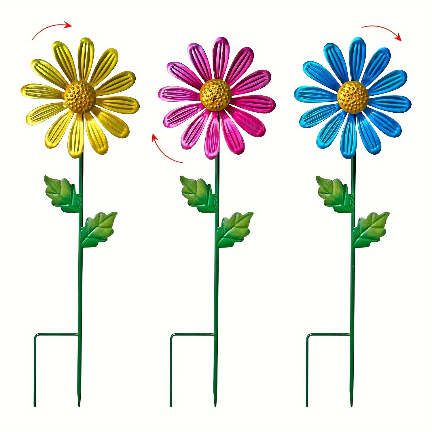 E-shop Set aus 3 Metall-Gartenpfählen, Windfänger Spinner Gartenpfähle, Gartenwindmühlenpfähle für den Außenbereich, Hofdekorationspfähle, Außendekor,