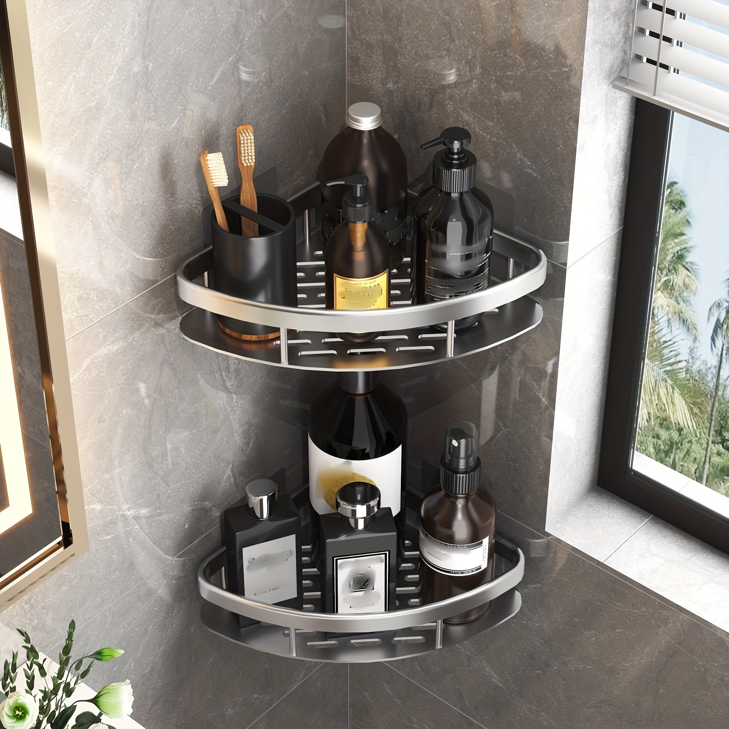 Dropship Glass Corner Shelf For Bathroom Corner Shower Shelf Black
