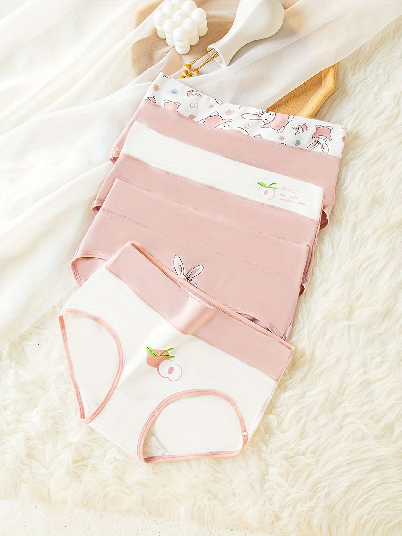 4pcs Peach & Bunny Print Briefs, Comfy & Cute Skin-friendly Intimates  Panties, Women's Lingerie & Underwear