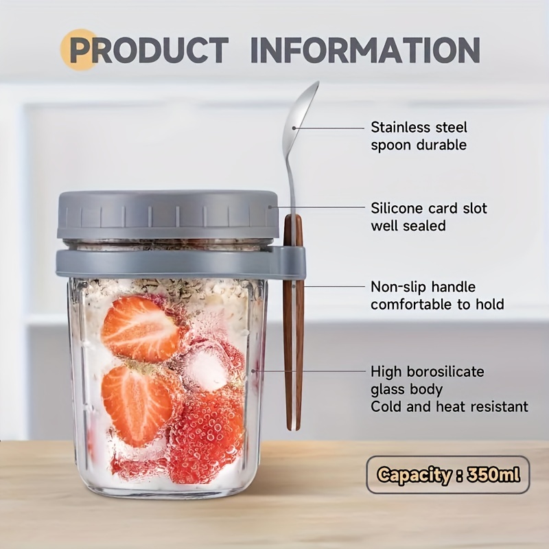 Overnight Oats Jar With Lid And Spoon Milk Fruit Salad Food Storage  Container Yogurt Overnight Oats Container
