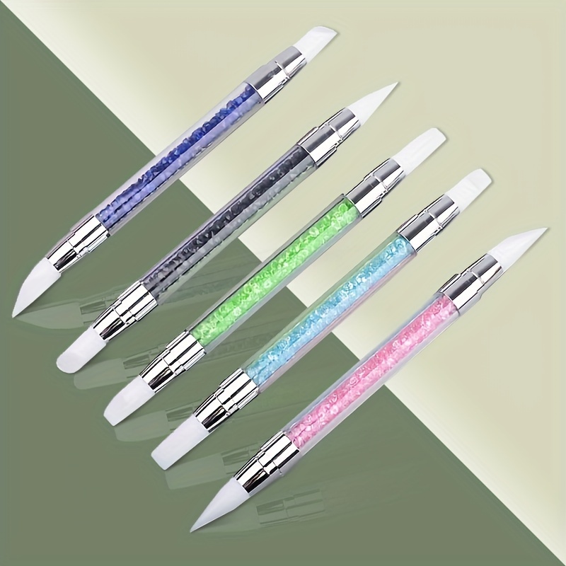 Silicone Nail Art Acrylic Pen Brushes Rhinestone Nail Polish Carving Pen  Rubber Tip Nail Brushes Nail Art Tools for Home Salon 1 