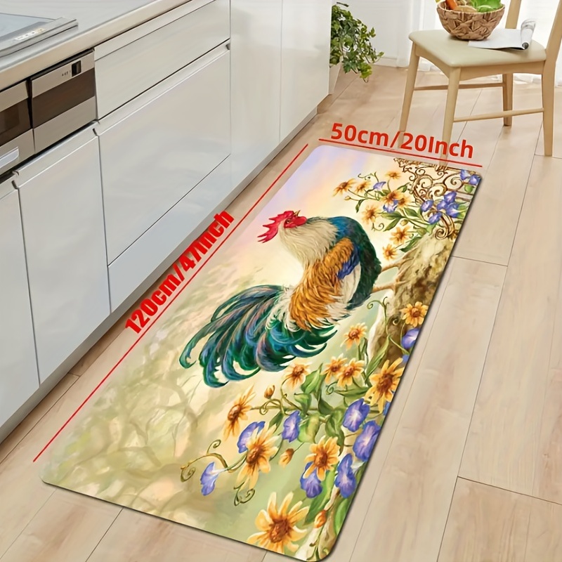 Sunflower and Rooster Kitchen Mat Non-Slip Carpet Indoor Outdoor
