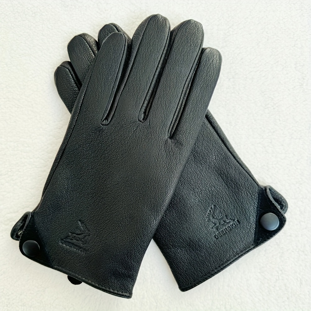 Men's Gloves Black Genuine Leather Warm Lined Wool Thicken - Temu