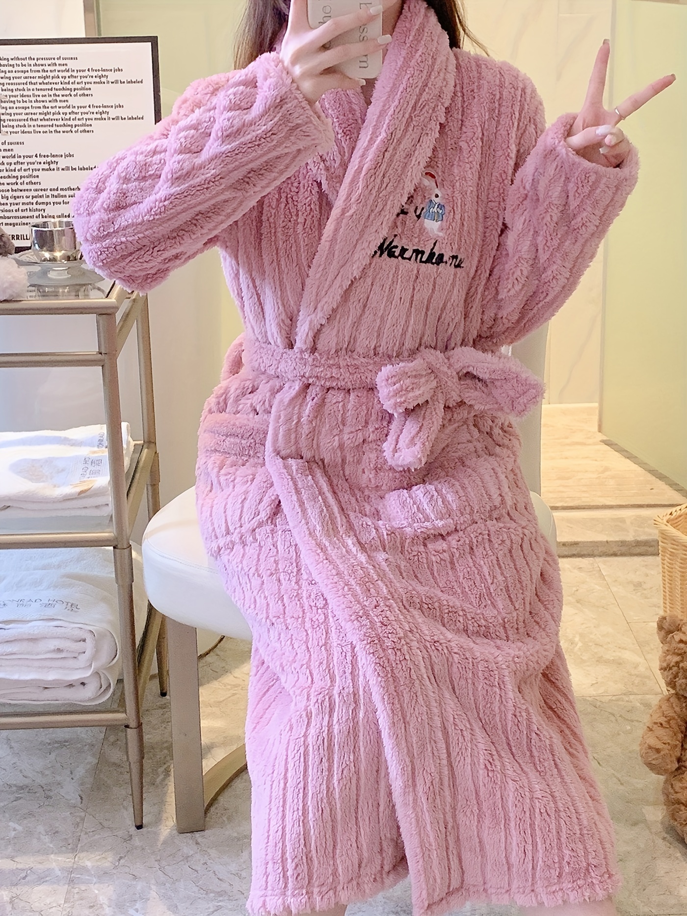 Temu Cute Teddy Bear Hooded Bathrobe, Warm & Fuzzy Hooded Lounge Robe With  Pockets & Belt, Casual Comfy Robes, Women's Sleepwear 15.99