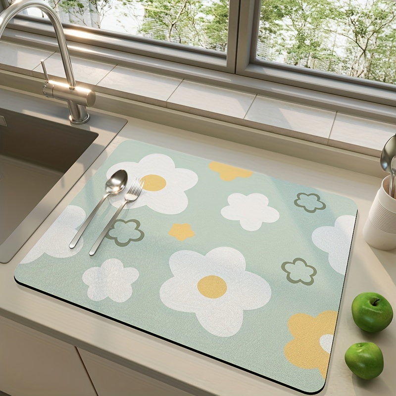 Dexi Dish Drying Mat For Kitchen Counter Floral Placemat, Non-slip