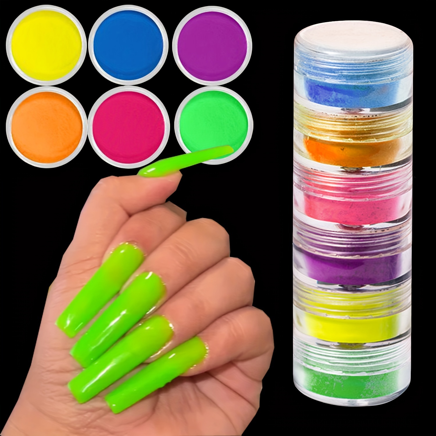 6 Colors Nail Pigment Powder Gel Acrylic Nails Art Pigments Colorful  Luminous Powder Iridescent Glitter Pearlescent High-Gloss Halo Powder For  Nail Art, Body And Crafts