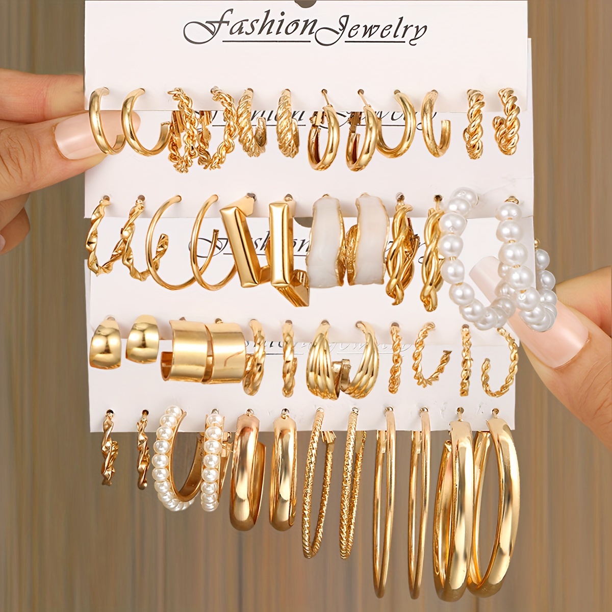 

48pcs Elegant Golden Hoop Earrings Set Trendy Faux Pearl C-ring Earrings Classic Jewelry Accessories For Women Vacation Beach