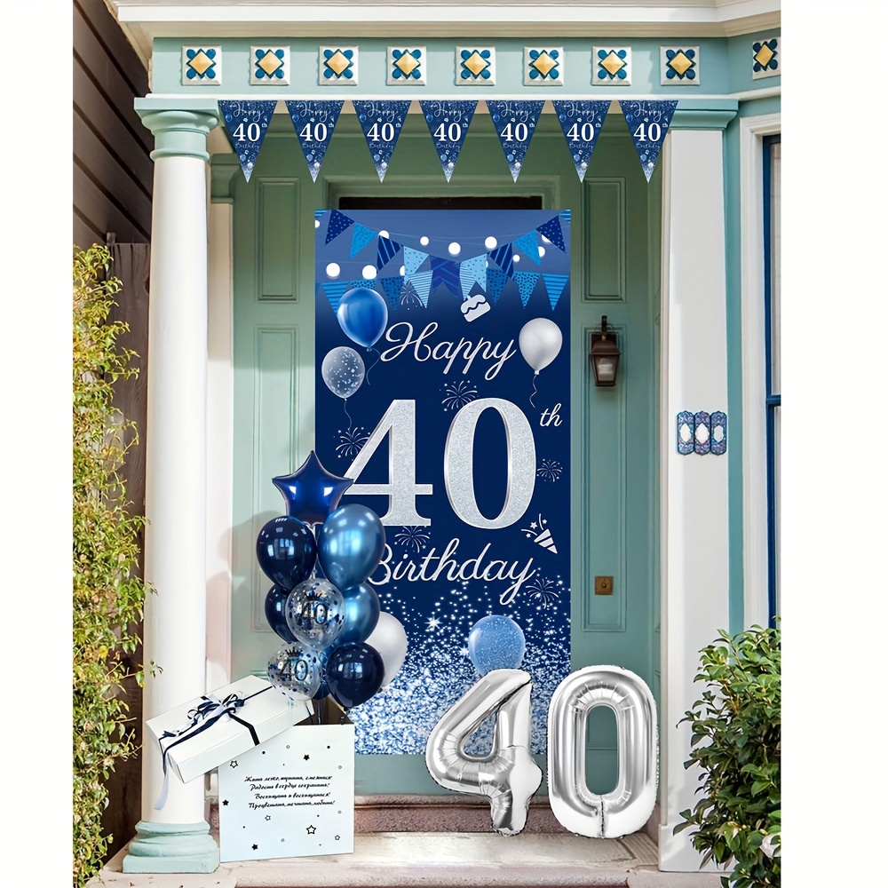 Decoraciones de cumpleaños de 40 años, decoraciones de cumpleaños 40 para  hombres, pancarta de feliz cumpleaños, globo de aluminio azul número 40  para