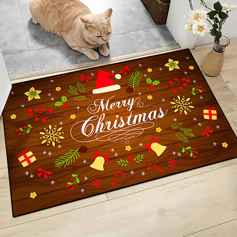 Cat Christmas Dloormat, Kawaii Cat Merry Xmas Flooring Doormat For