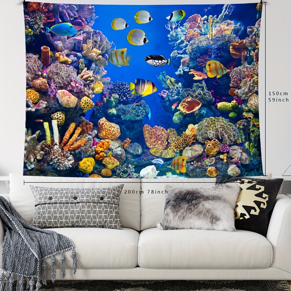 LB Blue Ocean Tapestry Turtle and Tropical Fish with Colorful Coral Reef  Wall Tapestry Moon in Night Sky Tapestries for Bedroom Living Room College