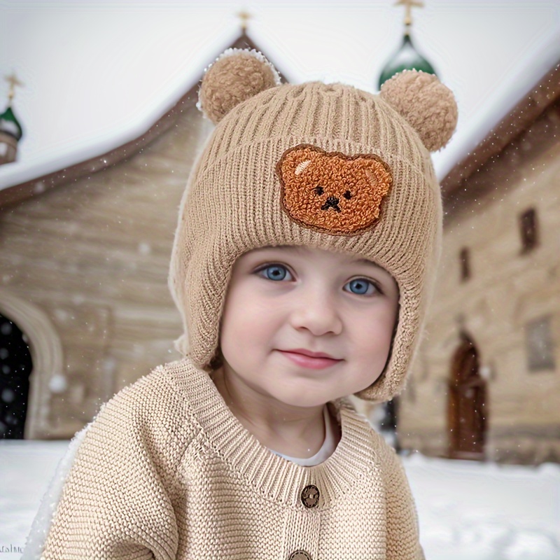bonnet enfant bonnet bebe garcon bonnet bebe fille Bonnet tricoté avec  oreilles d'ours, épais et