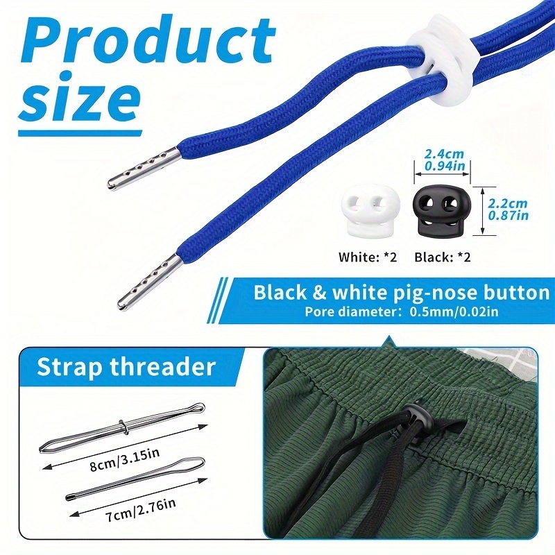 Drawstring Cords Replacement Drawstrings with Easy Threader for Sweatpants  Shorts Pants Jackets Coats (Black, White)