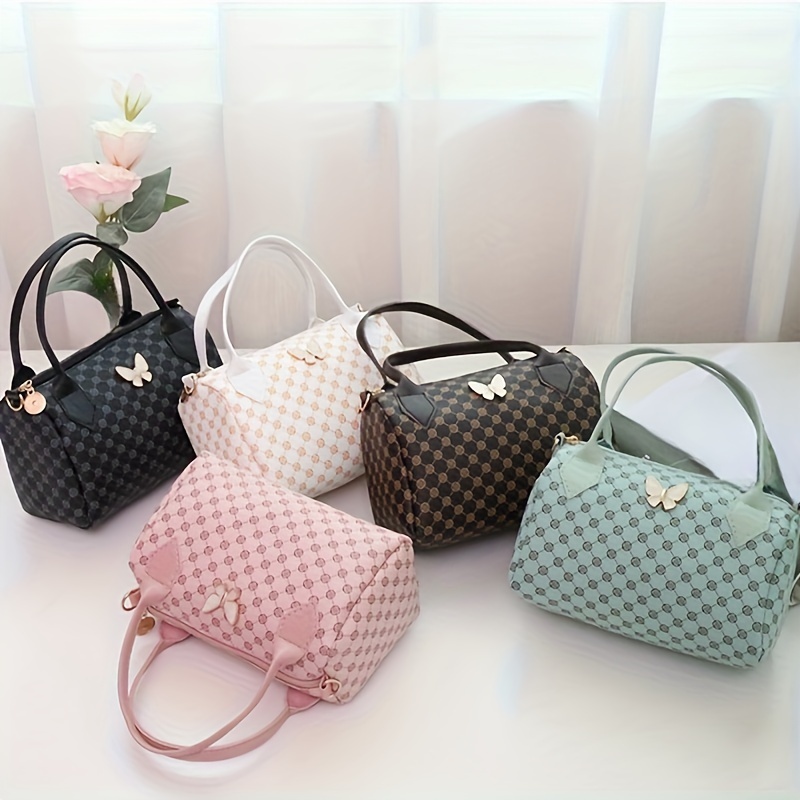 Geometric Print Handbag, Butterfly Decor Crossbody Bag, Women's