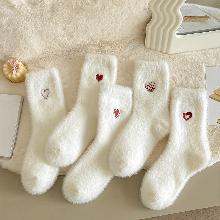 Heart Pattern Socks Comfy Warm Fuzzy Socks Women's Stockings