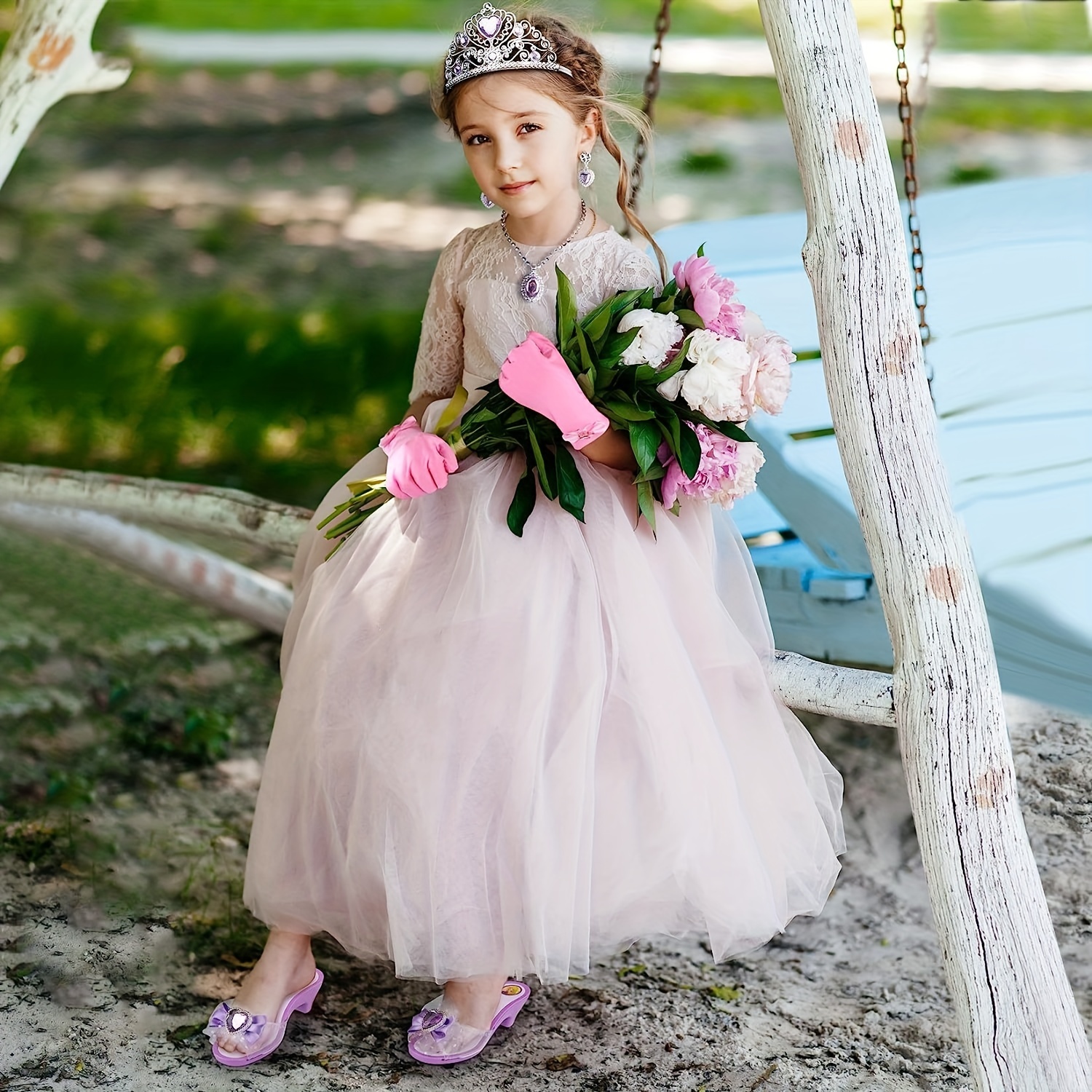 Zapatos de princesa y juguetes de joyería para niñas, ropa de  vestir de princesa para niñas pequeñas, zapatos de vestir para niñas  pequeñas, aretes de collar de corona, anillo, juguetes para