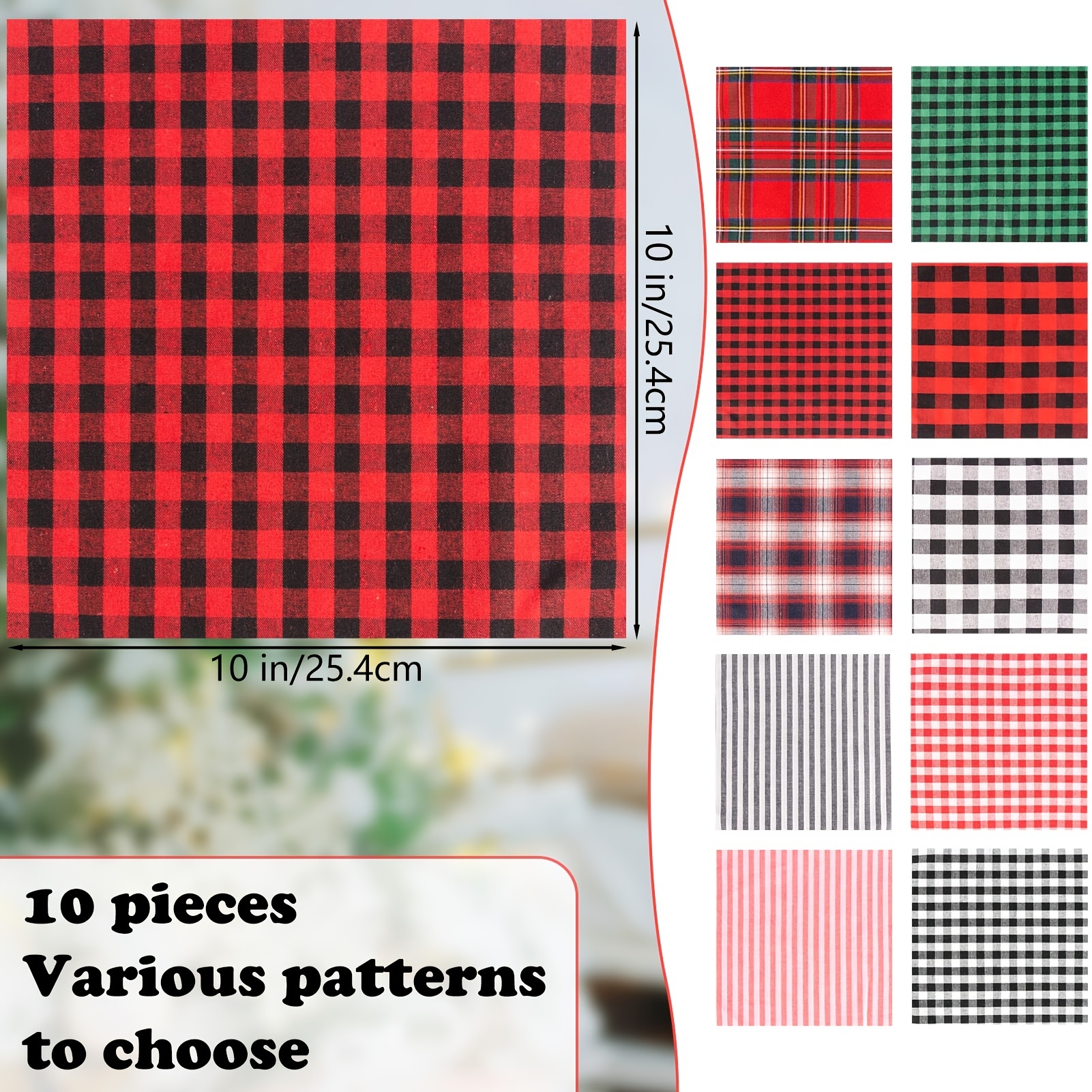 10pcs Christmas Fabric Squares (10x10), Christmas Plaid Buffalo Check Fabric  Precut Scraps For Christmas Diy Craft Sewing Quilting, Don't Miss These  Great Deals