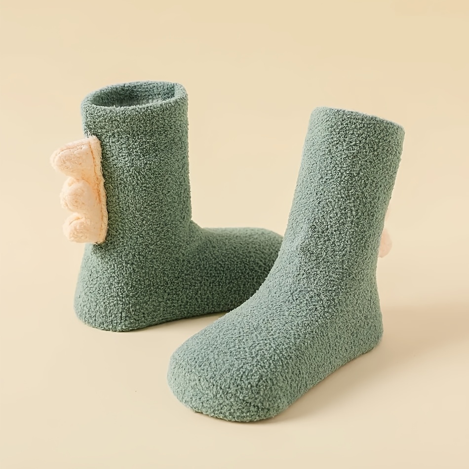 1pair Baby Floor Socks Thickened Warm Non-slip Cute Dinosaur Toddler Socks For Boys And Girls