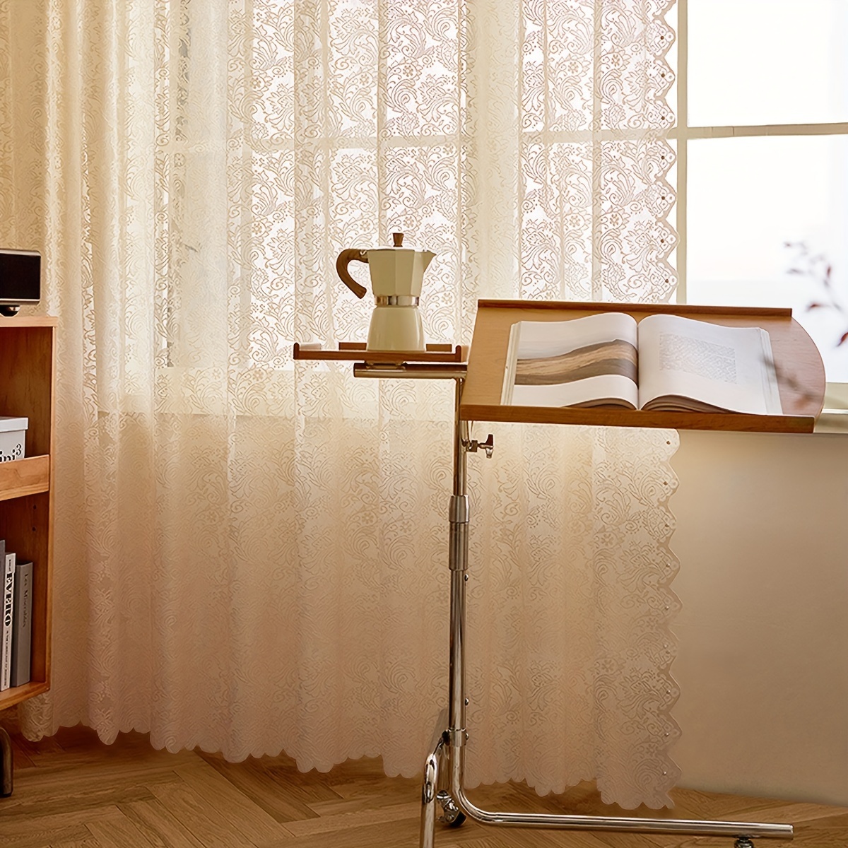 Exultantex White Sheer Lace Curtains Vintage Rose Floral Embroidered Sheer Window Drapes For...