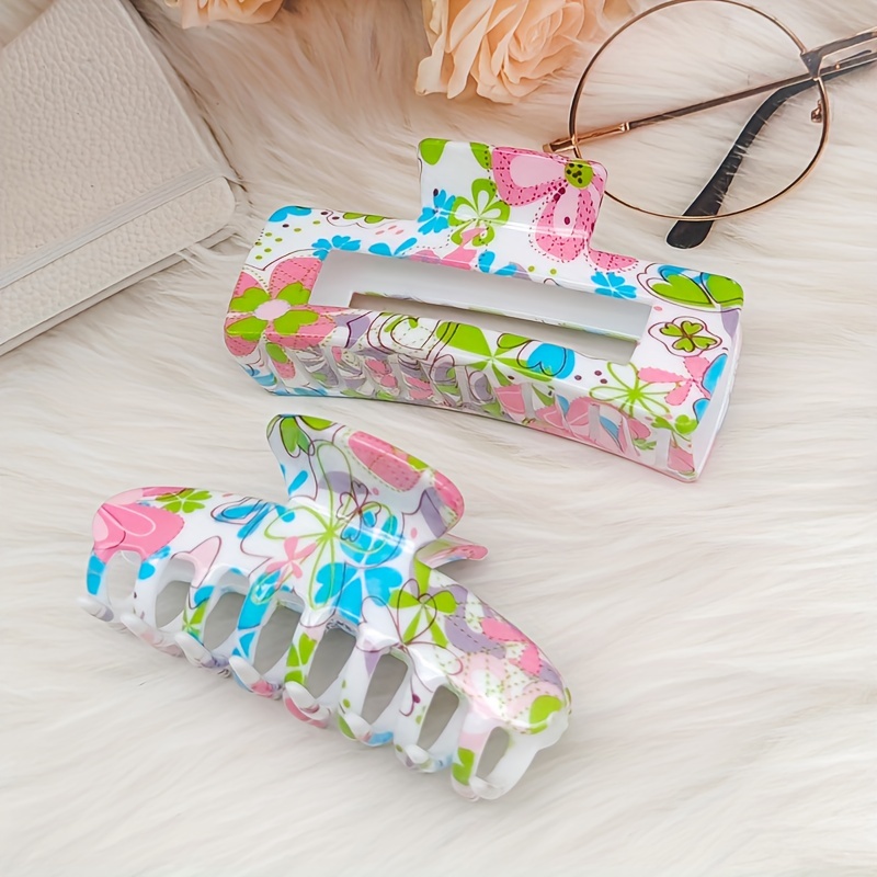 Rose Flower Pattern Hair Claw Ponytail Holder Hair Accessory