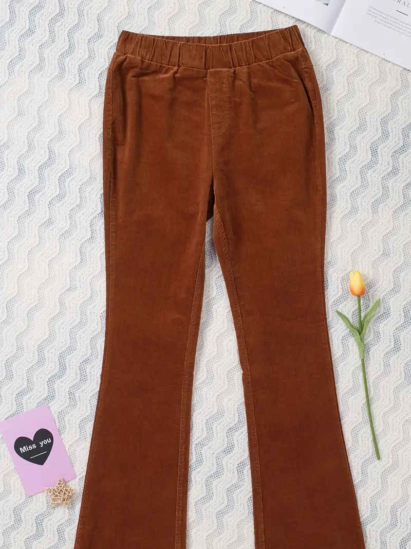 Elastic Band Corduroy Fabric Bootcut Jeans Solid Color Wide - Temu Canada