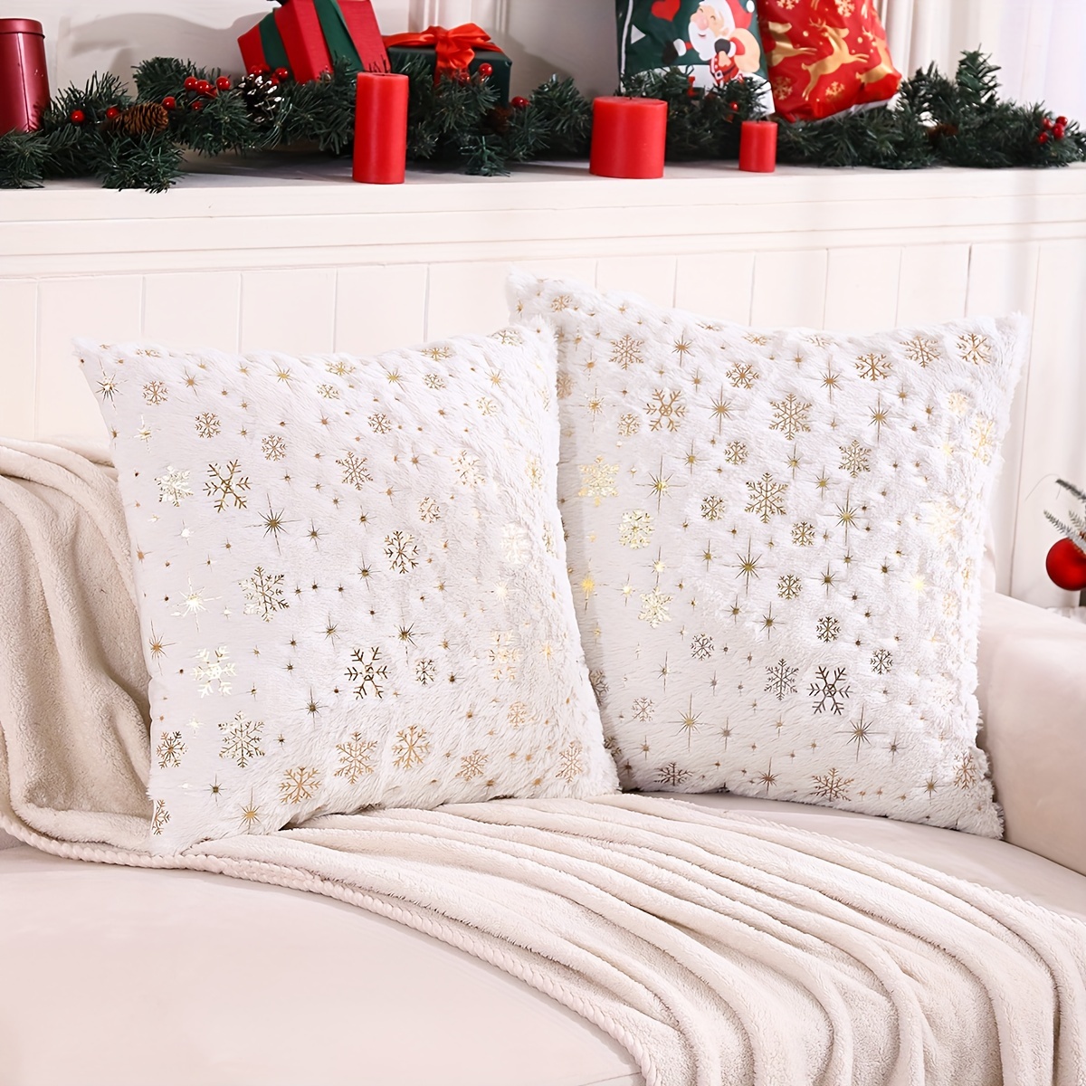 Partytalk 2pcs White Fur Throw Pillow Case Cushion Cover for Sofa Bedroom Car, 18 x 18 inch Christmas Pillow Covers Decorative New Luxury Series