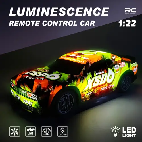 Carro de corrida RC Drift, controle remoto de 2,4 GHz com luz LED