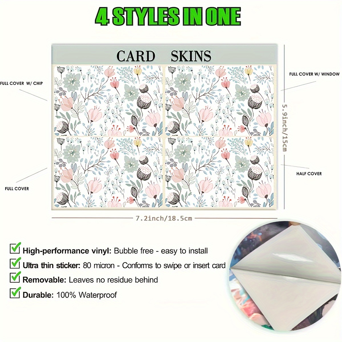 Card Skin Sticker Flower Pattern For Ebt, Transportation, Key