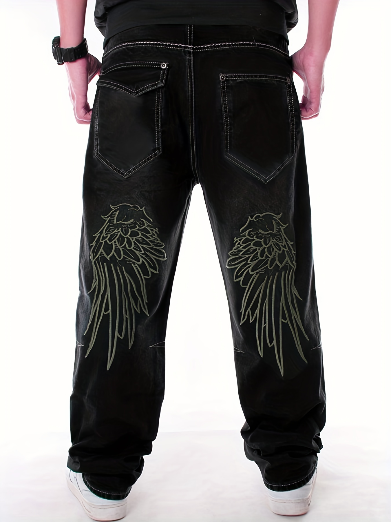 Embroidery Cotton Baggy Jeans Men's Casual Creative Street - Temu