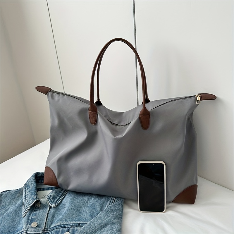 L gray nylon shopper bag